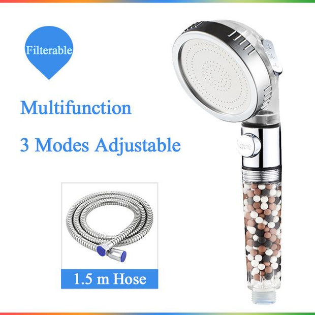 Bathroom 3-Function SPA shower head with switch on/off button high Pressure Anion Filter Bath Head Water Saving Shower