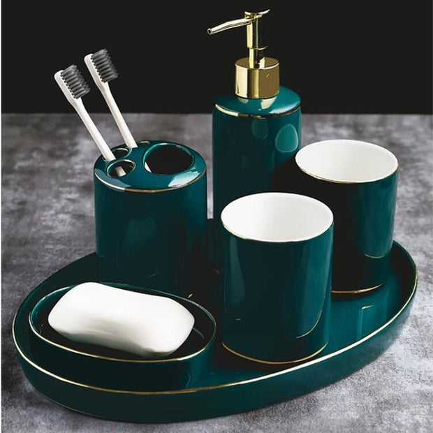 Ceramic romantic and luxury Bathroom Accessory Set Washing Tools Bottle Mouthwash Cup Soap Toothbrush Holder Household Articles