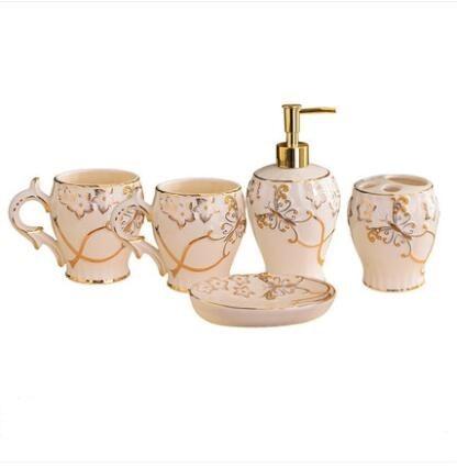 Ceramic and metal gilding Bathroom Accessory Set Washing Tools Bottle Mouthwash Cup Soap Toothbrush Holder Household Articles