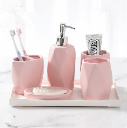 Ceramic romantic fashion Bathroom Accessory Set Washing Tools Bottle Mouthwash Cup Soap Toothbrush Holder Household Articles