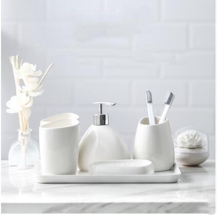 Ceramic imitation Bathroom Accessory Set Washing Tools Bottle Mouthwash Cup Soap Toothbrush Holder Household Articles