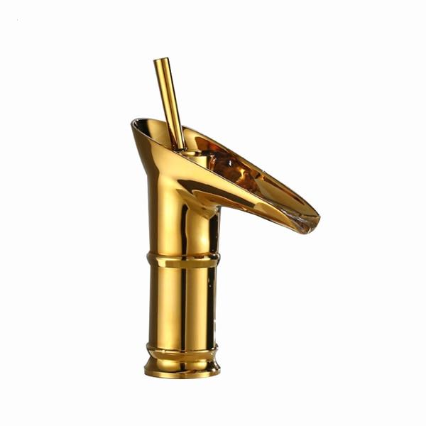 Solid Brass Basin Faucets Bathroom Taps Brushed Gold Black Waterfall Basin Tap European Faucet Wine Cup Shaped Tap Deck Mount